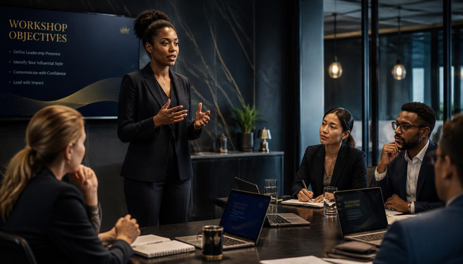 Corporate training workshop in a modern boardroom
